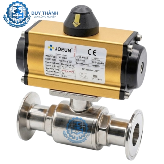 Van Bi 2 Thân Inox 316 Nối Clamp Điều Khiển Khí Nén On-Off