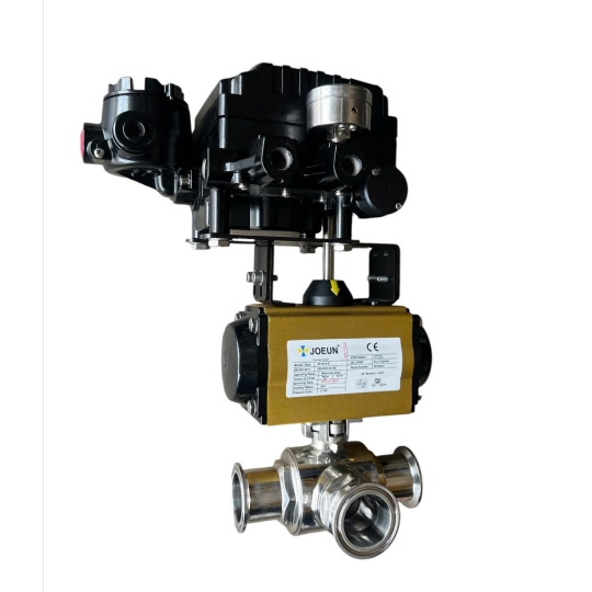 VAN BI 3 NGÃ ( CHỮ T ) INOX 316 NỐI CLAMP ĐÓNG MỞ BẰNG KHÍ NÉN TUYẾN TÍNH 4-20mA