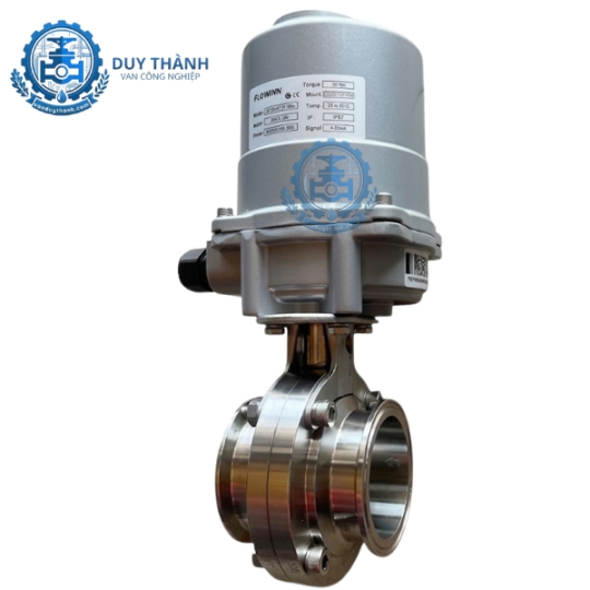 Van Bướm Inox 316 Nối Clamp Điều Khiển Điện Tuyến Tính 4-20mA