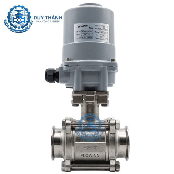 Van Bi 3 Thân Inox 316 Nối Clamp Điều Khiển Điện Dc24v