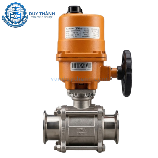 Van Bi 3 Thân Inox 316 Nối Clamp Điều Khiển Điện Dc24v