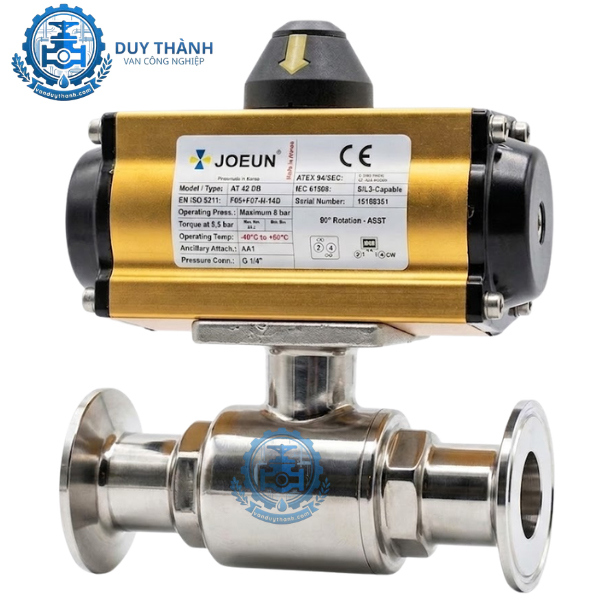 Van Bi 2 Thân Inox 316 Nối Clamp Điều Khiển Khí Nén On-Off