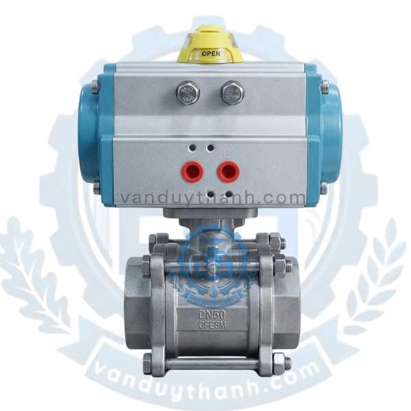 Van Bi Inox 304 Đóng Mở Khí Nén Nối Ren Phi 21, 27, 34, 42, 49 - 114