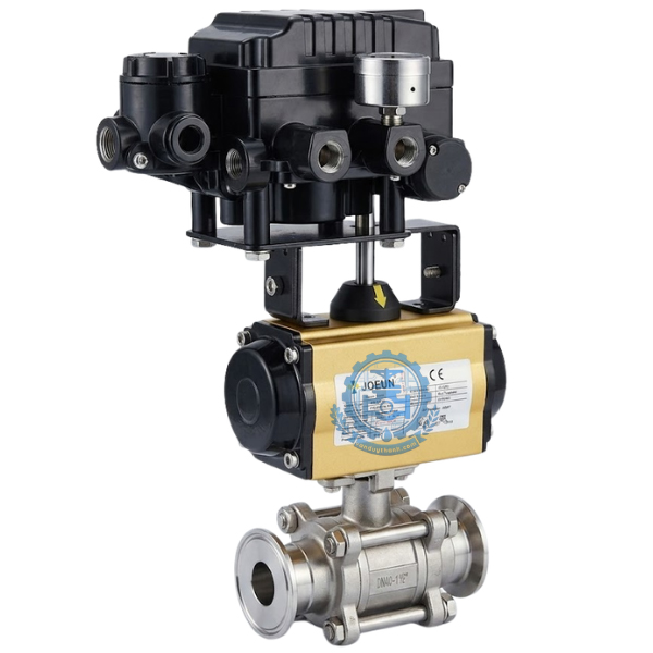 Van Bi 3 Thân Inox 316 Nối Clamp Đóng Mở Bằng Khí Nén On-off