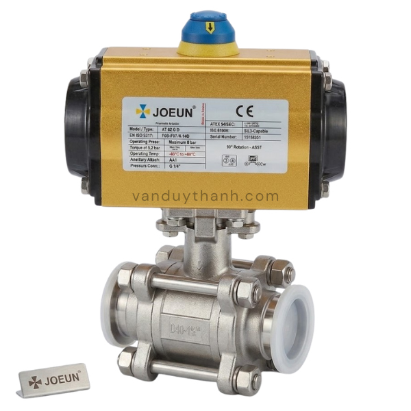 Van Bi 3pc Vi Sinh Inox 304, 316, Đóng Mở Khí Nén