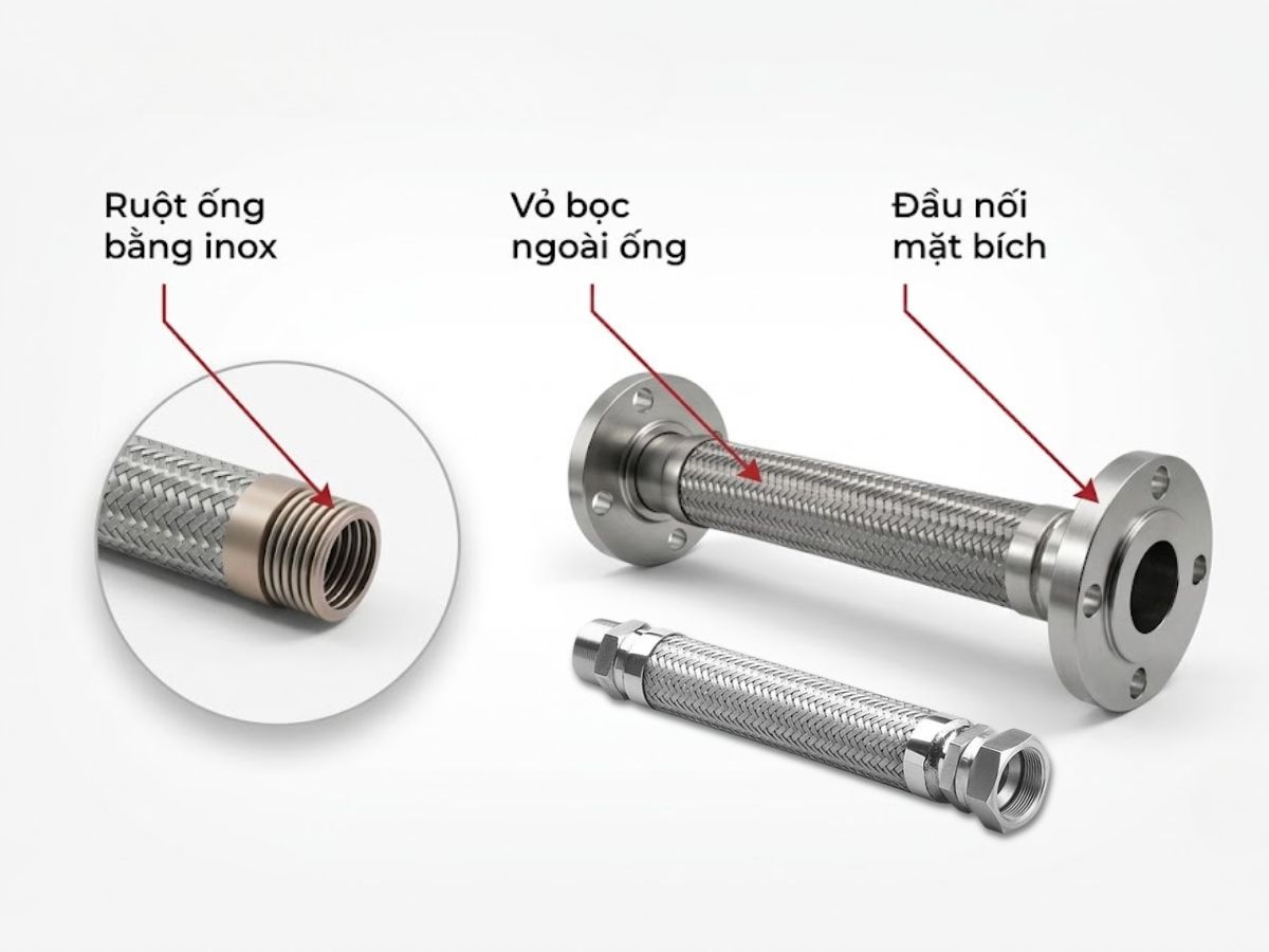Cấu tạo kỹ thuật của khớp nối chống rung inox 304