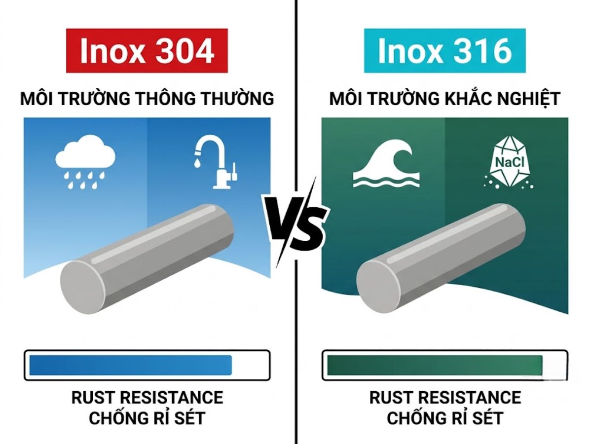 khả năng chống ăn mòn của inox 316 và 304