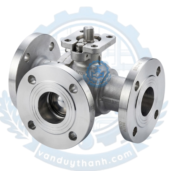Van Bi 3 Ngả Chữ T Inox 304 Có Đế Mặt Bích