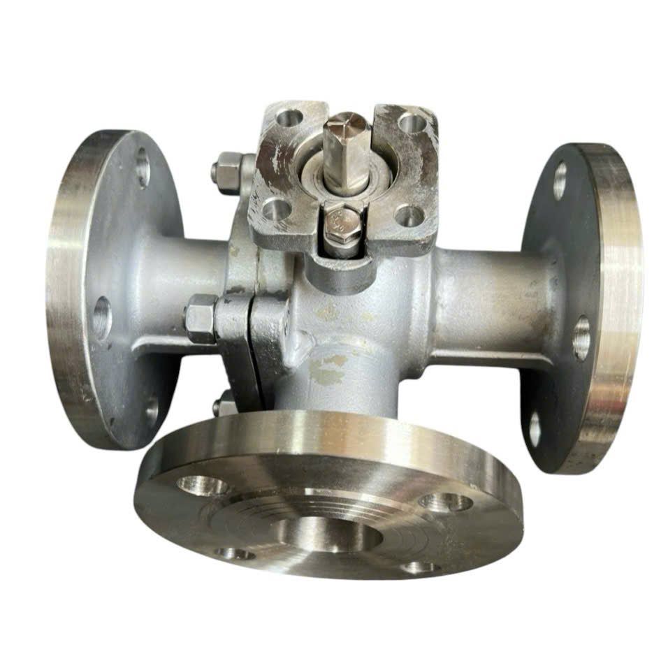 VAN BI 3 NGÃ CHỮ T INOX 304 CÓ ĐẾ MẶT BÍCH 10K