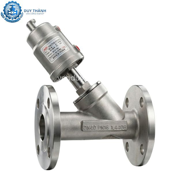 Van Góc Mặt Bích Inox 304 Đóng Mở Khí Nén