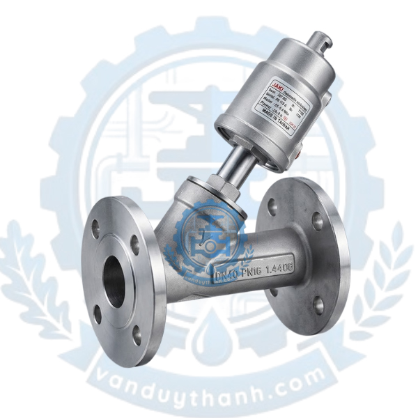 Van Y Xiên Mặt Bích Inox Khí Nén Thường Mở Jaki