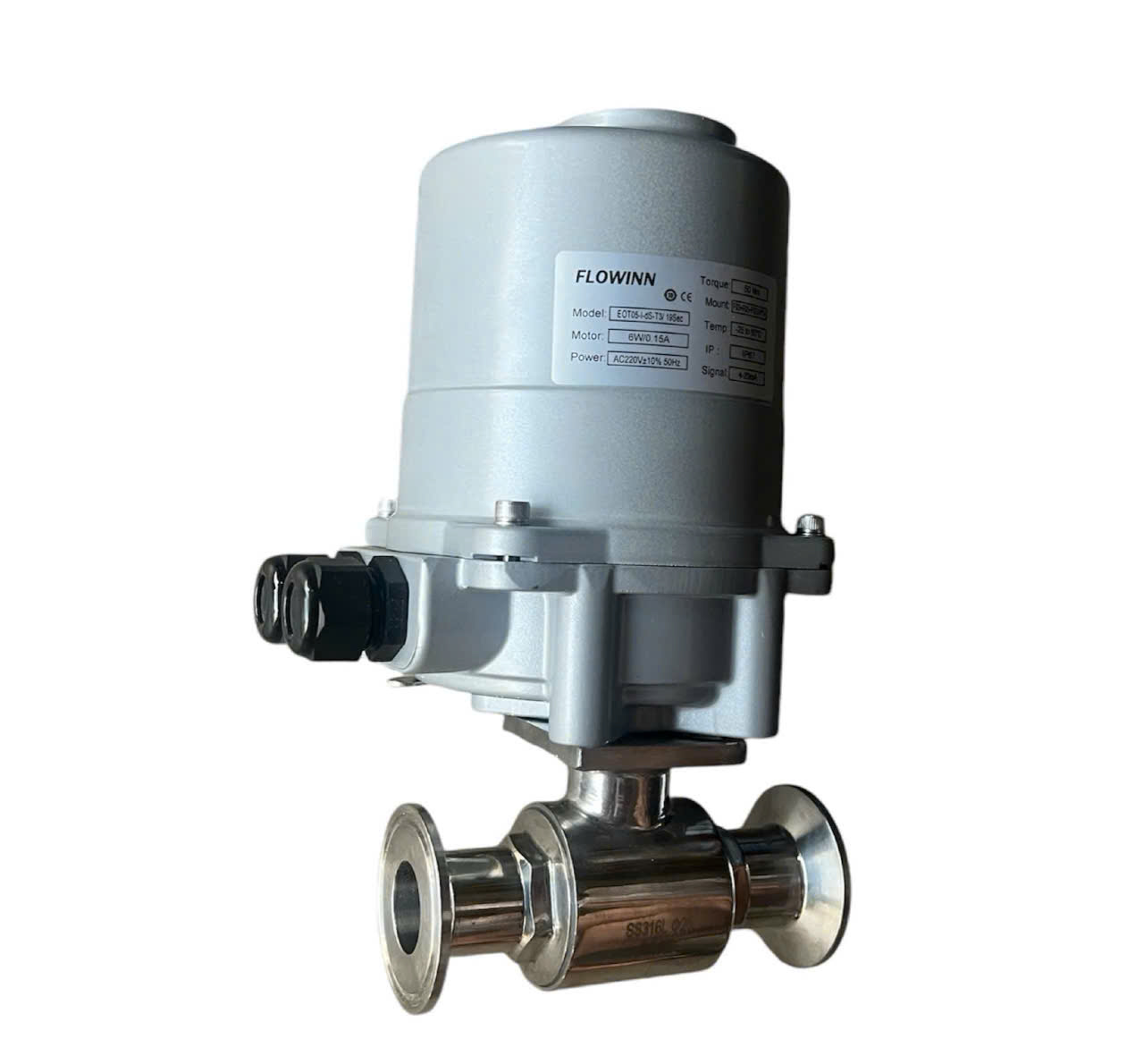 VAN BI 2 THÂN  INOX 316 NỐI CLAMP ĐIỀU KHIỂN ĐIỆN TUYẾN TÍNH 4-20mA