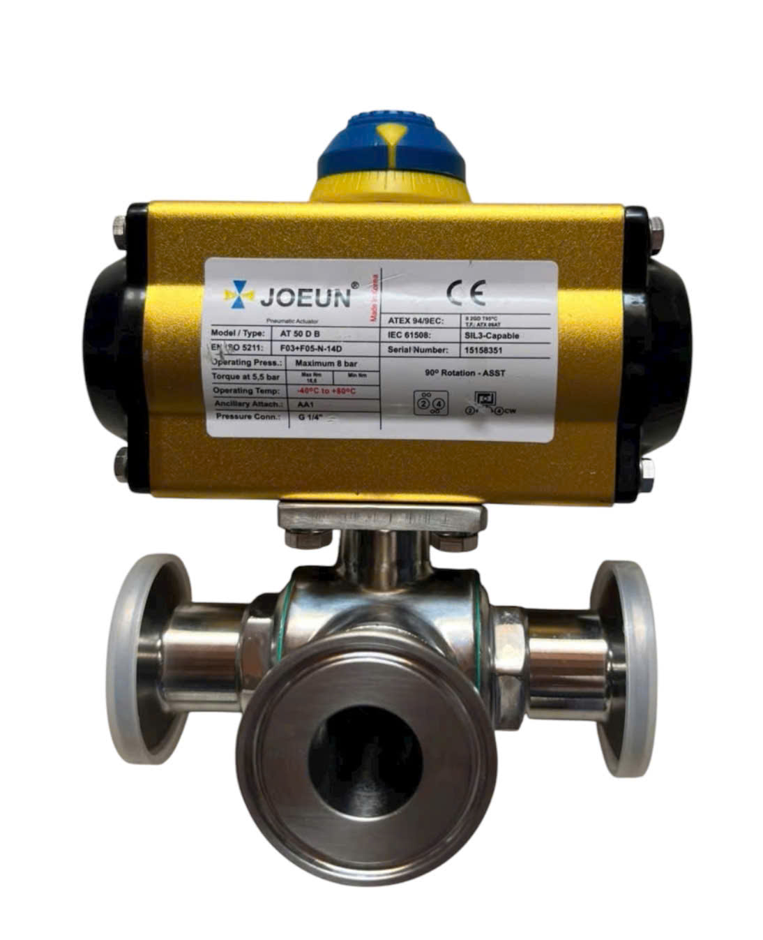 VAN BI 3 NGÃ ( CHỮ T ) INOX 316 NỐI CLAMP ĐÓNG MỞ BẰNG KHÍ NÉN ON-OFF