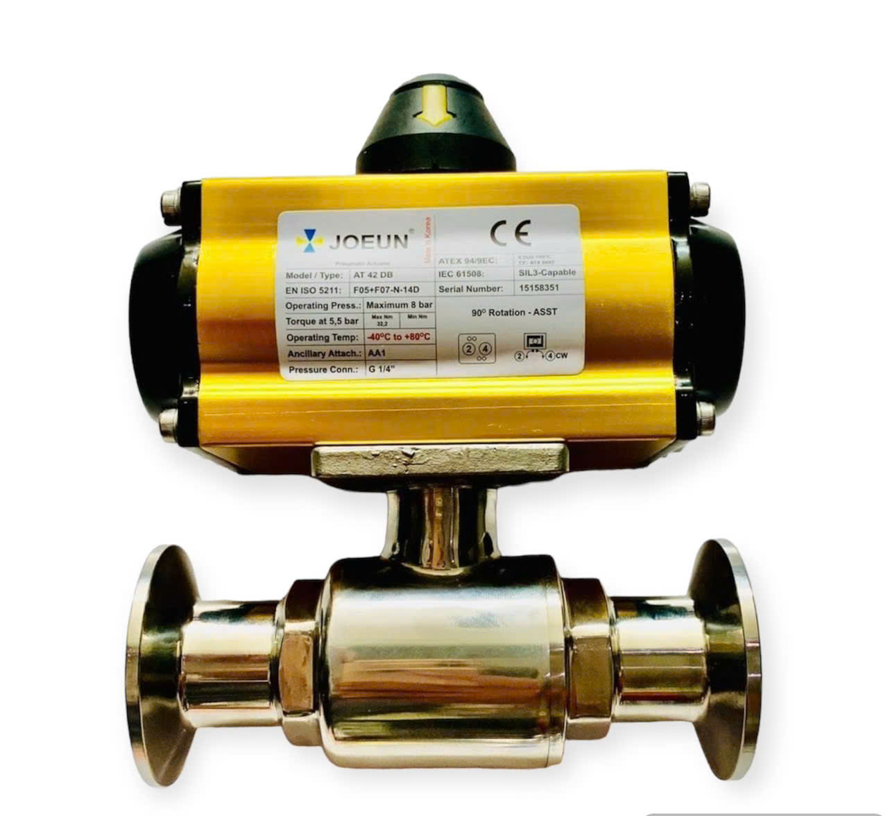 VAN BI 2 PC INOX 316 NỐI CLAMP ĐÓNG MỞ BẰNG KHÍ NÉN ON-OFF